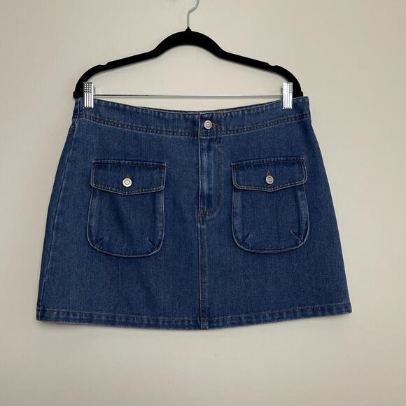 NWT In Loom Vintage Wash Button Mini Y2k Beach Cotton Denim Skirt Women's Sz L - Picture 1 of 5